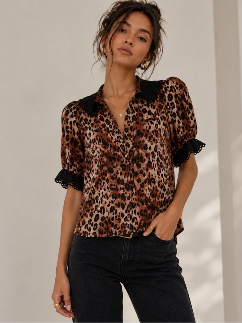 Free People My Love Printed Blouse. NWT. Leopard combo ($110) - xs